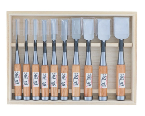 Zestaw dłut stolarskich japońskich MITSUHIRO - 5 cz. w kasecie (3, 6, 9, 12, 15, 18, 24, 30, 36, 42 mm)