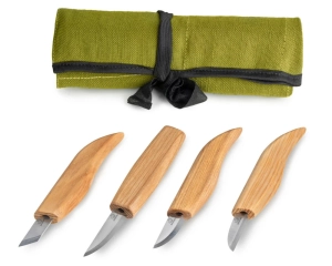 Zestaw 4 noży do strugania w drewnie BEAVER CRAFT w zwijanym etui
